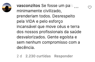 Internautas criticaram as aglomerações em Jurerê Internacional no perfil Brasil Fede Covid - Redes sociais/Reprodução/ND