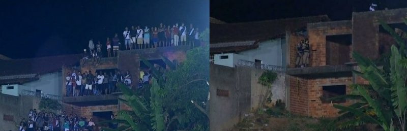 Antes e depois: polícia foi obrigada a dispersar torcedores – Foto: TV Globo/Reprodução