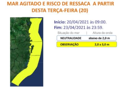 Alerta da Defesa Civil para mar agitado na faixa costeira de Santa Catarina &#8211; Foto: Divulgação/Defesa Civil