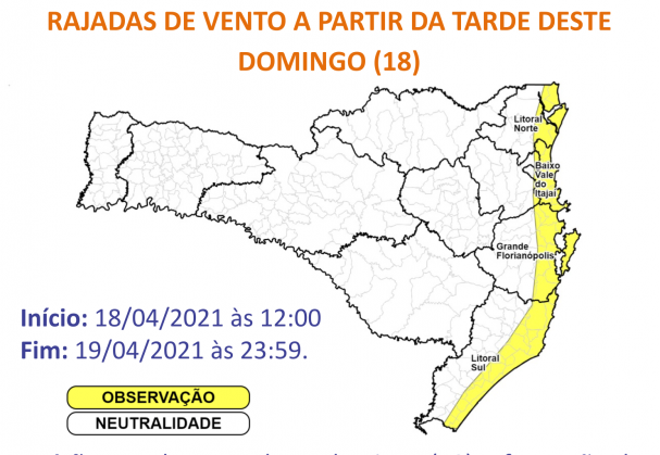 Ciclone provoca ventos fortes em Santa Catarina a partir de domingo