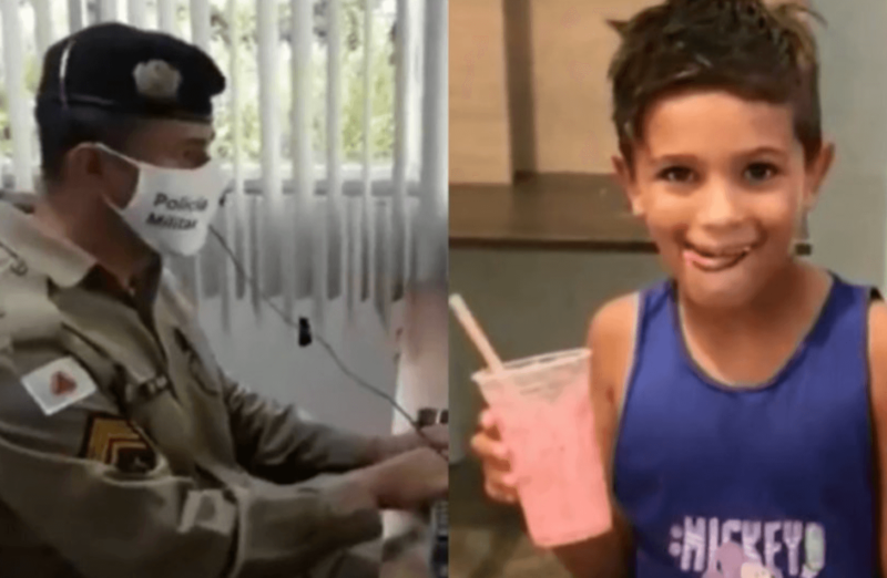 O cabo Lenilson Andrade e o menino Caio. Hist&oacute;ria come&ccedil;ou triste, mas teve final feliz – Foto: Reprodu&ccedil;&atilde;o Record TV