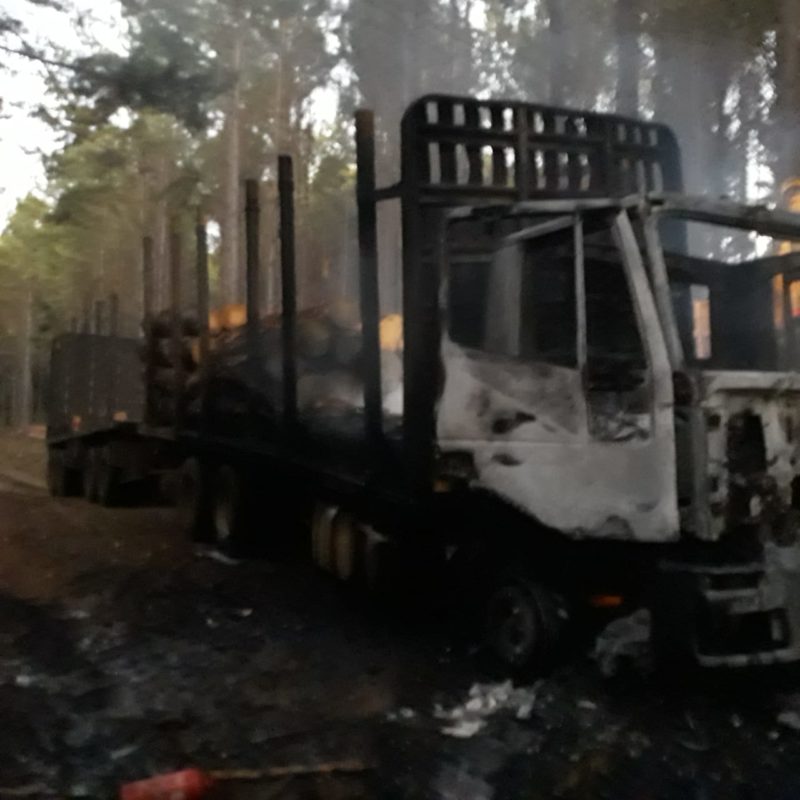 Caminhão ficou destruído após incêndio no interior de Curitibanos – Foto: Corpo de Bombeiros/Divulgação ND