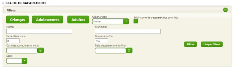 Site onde &eacute; poss&iacute;vel encontrar todas as pessoas desaparecidas do Estado por munic&iacute;pio