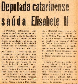 Nota em jornal noticia festa que recepcionou o casa real no Palácio Itamaraty, em Brasília &#8211; Foto: O Estado/Reprodução/ND