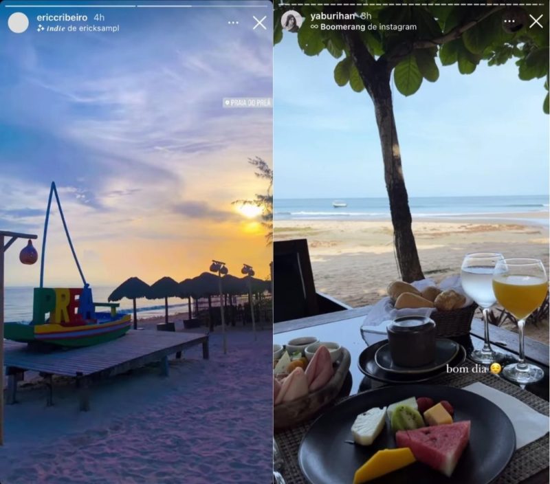 O casal postou stories na praia cearense – Foto: Montagem NDTV