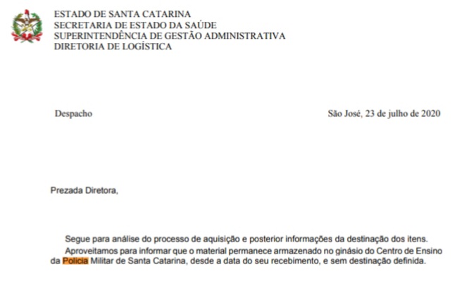 Destina&ccedil;&atilde;o das luvas &eacute; desconhecida e material ficou parado ao menos at&eacute; julho de 2020 em dep&oacute;sito da PM – Foto: Reprodu&ccedil;&atilde;o/ND