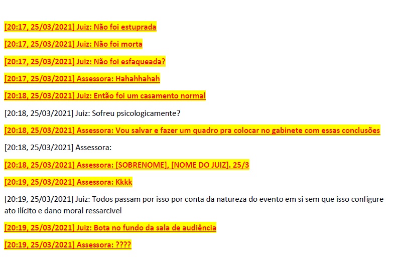 conversa entre juiz e assessora