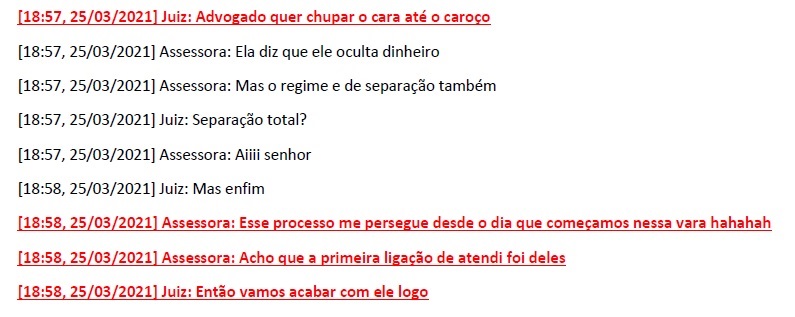 Trecho mostra conversa entre juiz e assessora sobre o caso – Foto: Reprodução