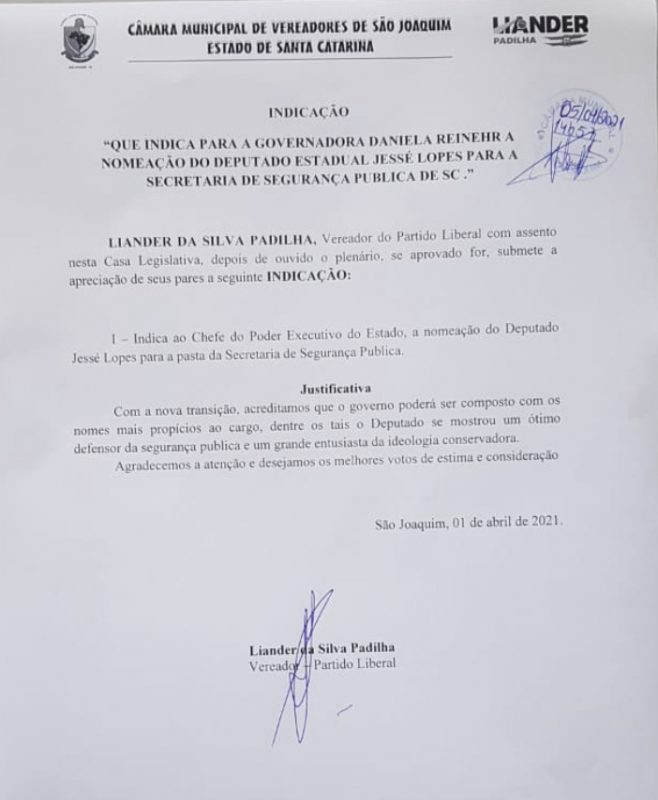 Vereador indica o deputado Jessé Lopes para a Segurança Pública – Foto: Reprodução