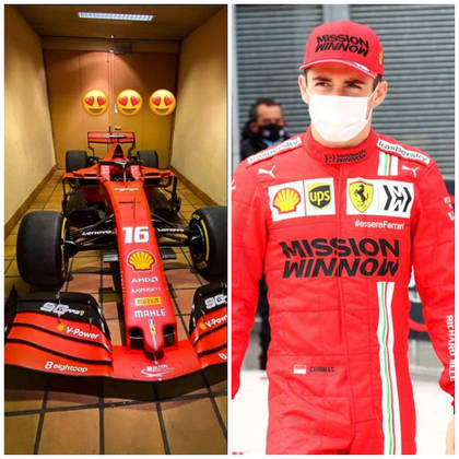 Por mais que ande em um F&oacute;rmula 1 a cada fim de semana, o sonho de todo o piloto &eacute; ter seu pr&oacute;prio carro na garagem. Charles Leclerc realizou esse desejo nesta semana, antes do GP da Emilia-Romagna – Foto: Reprodu&ccedil;&atilde;o/Instagram/@charles_leclerc/EFE/EPA/DAVIDE GENNARI&nbsp;