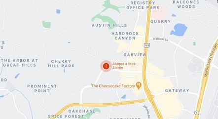 Tiros ocorreram no ponto vermelho do mapa em Austin – Foto: Google Maps/Reprodução