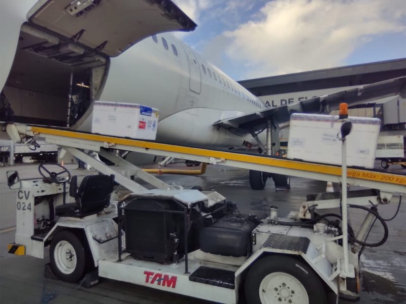 Do aeroporto, as doses são encaminhadas para a Central Estadual de Rede de Frio da Dive/SC (Diretoria de Vigilância Epidemiológica de Santa Catarina), em São José, onde será feita a conferência e organização da logística para iniciar a distribuição para as 17 unidades descentralizadas das Regionais de Saúde do Estado – Foto: Dive/SC/Divulgação/ND