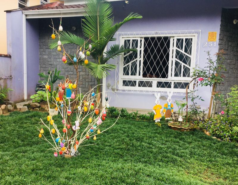 Olha essa que linda e colorida essa Árvore de Páscoa. Fica na rua Dona Marieta Stock, também no bairro Anita Garibaldi, em Joinville. – Foto: Raquel Schiavini Schwarz
