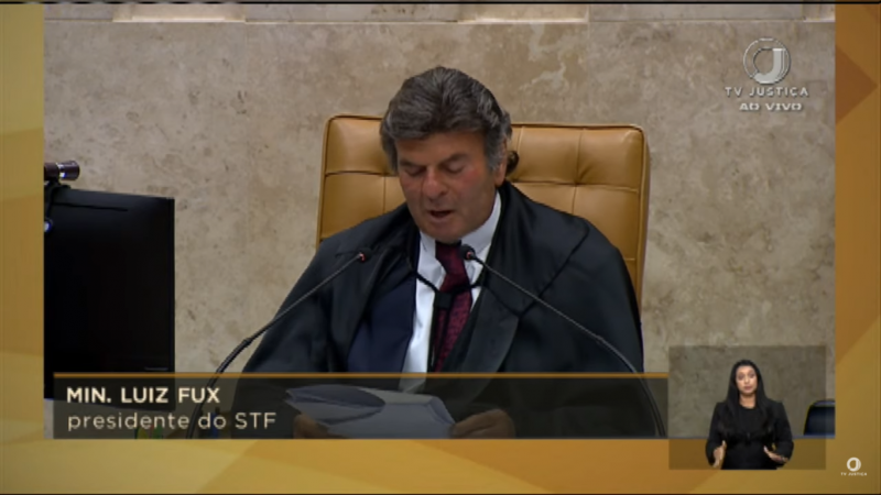 O ministro Luiz Fux encerrou a sessão após a corte formar maioria de 8 a 2 – Foto: Reprodução/TV Justiça/ND