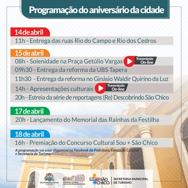 Programação completa do aniversário de São Francisco do Sul – Foto: Prefeitura SFS/Divulgação
