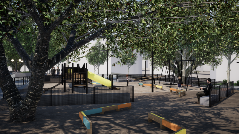 Conforma e Prefeitura, também serão readequados os caminhos, instaladas rampas e piso tátil, além do projeto de paisagismo. Serão retiradas as árvores senis e plantadas espécies como Quaresmeira, Jacarandá e Ipê da Praia, além de arbustos e gramas. Bicicletários, mesas de jogos, lixeiros e bancos também serão instalados – Foto: PMF/Divulgação/ND