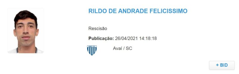 Rescisão contratual de Rildo saiu no BID da CBF desta segunda-feira – Foto: marcos jordão/ND