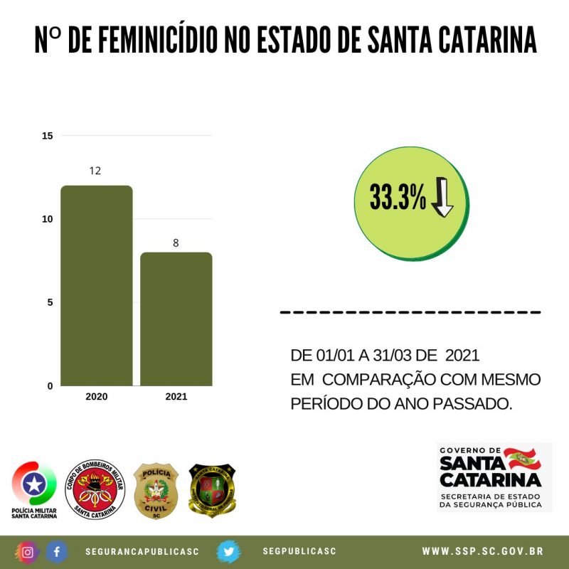 Santa Catarina registrou queda no número de feminicídios – Foto: SSP-SC/Reprodução