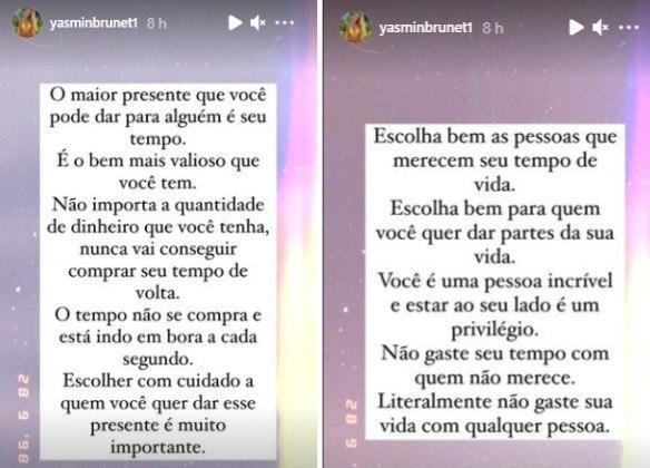 Yasmin Brunet solta indireta em meio &agrave; briga de fam&iacute;lia Medina – Foto: Reprodu&ccedil;&atilde;o/Instagram
