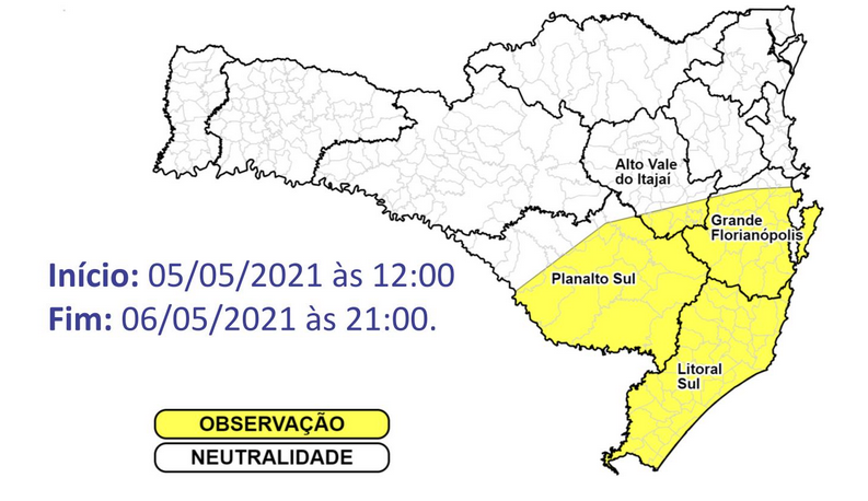 Áreas em amarelo no mapa correm risco moderado de alagamentos – Foto: Defesa Civil/Divulgação/ND