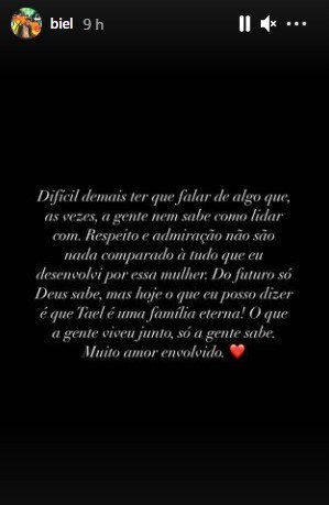 Biel comenta t&eacute;rmino com a cantora Tays Ara&uacute;jo – Foto: Instagram/Reprodu&ccedil;&atilde;o/ND