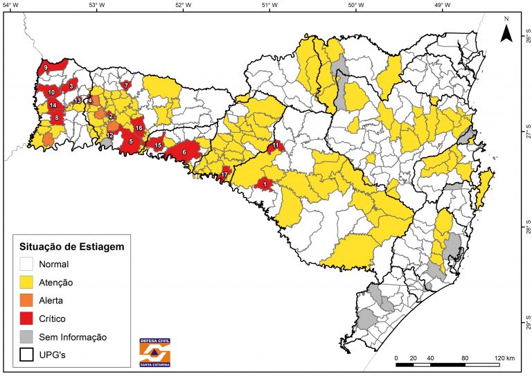 Munic&iacute;pios do Oeste, Meio-Oeste e Extremo-Oeste s&atilde;o os mais afetados por conta da falta de chuva – Foto: Defesa Civil/Divulga&ccedil;&atilde;o/ND