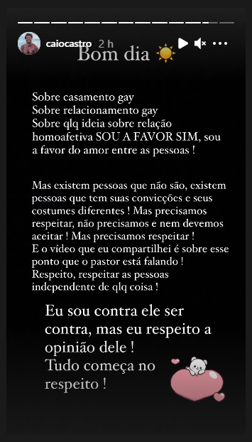 Caio Castro se desculpou por vídeo publicado em seus stories Caio Castro se desculpou por vídeo publicado em seus stories
