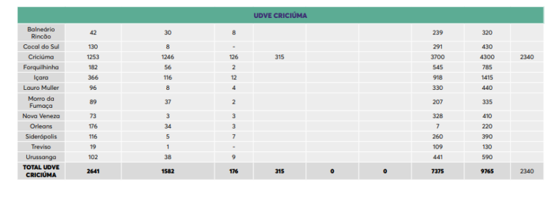 Tabela mostra a quantidade de doses que cada cidade ir&aacute; receber – Foto: Dive/Divulga&ccedil;&atilde;o