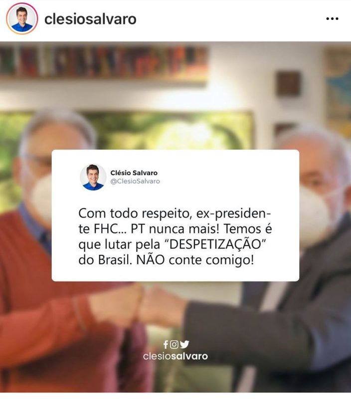 Prefeito de Criciúma que é do PSDB, criticou postura de ex-presidente FHC – Foto: Reprodução/Redes Sociais