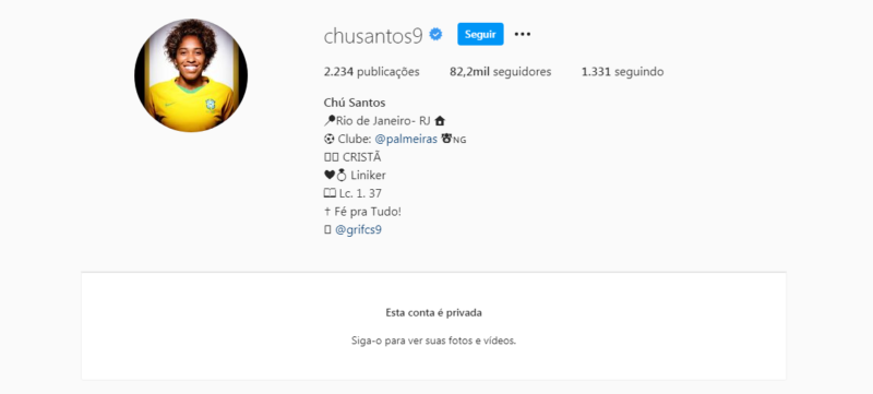 Jogadora privou seu perfil no Instagram – Foto: Reprodu&ccedil;&atilde;o/Instagram