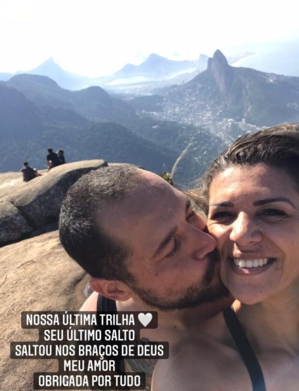 Fran, esposa de Eduardo, esteve com ele no &uacute;ltimo salto – Foto: Redes sociais