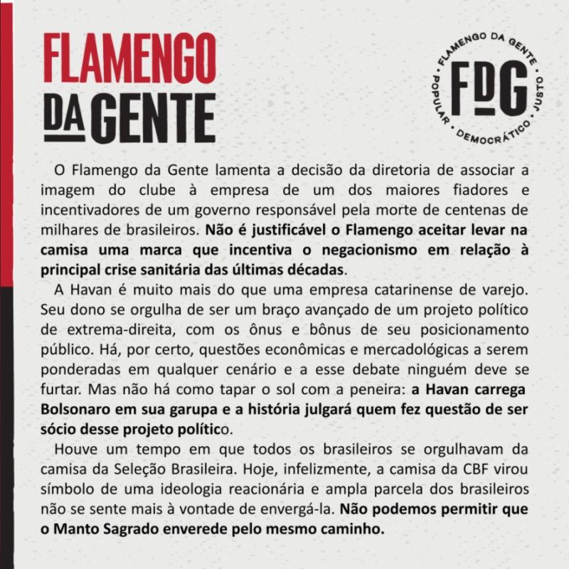 Movimento de torcedores, sócios e conselheiros reprova patrocínio da Havan para o clube carioca – Foto: Reprodução/Redes Sociais