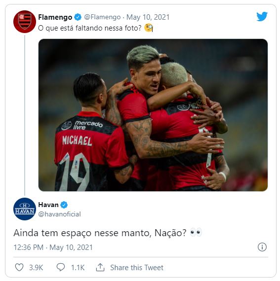 Perfis de Flamengo e Havan deram pistas da nova parceria – Foto: Reprodução/Redes Sociais