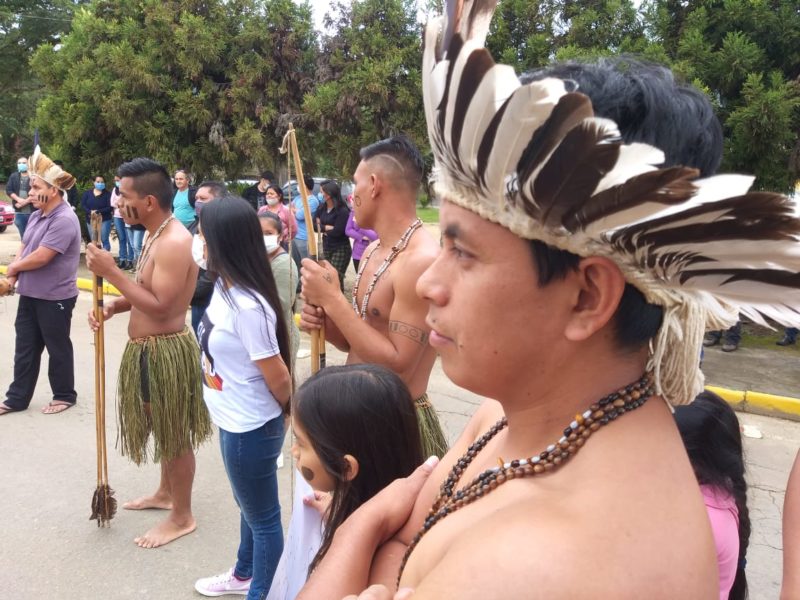 Manifestação indígena ocorreu na manhã desta segunda-feira em José Boiteux &#8211; Foto: Jailson Klock/Divulgação/ND