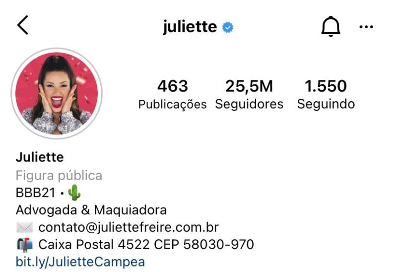 Juliette, do 'BBB 21', bate todos os recordes no Instagram com