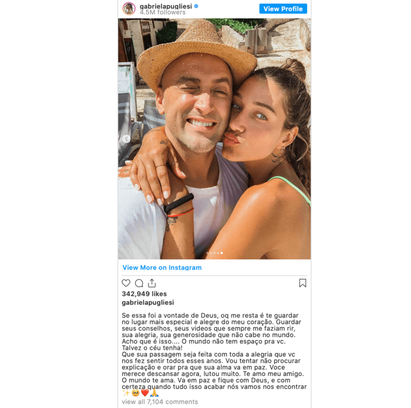 “Vontade de Deus, diz Pugliesi em post no Instagram – Foto: Reprodu&ccedil;&atilde;o