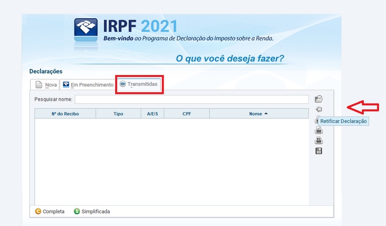 Retificação de declaração – Foto: Reprodução / IR 2021