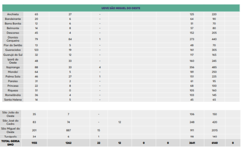 Tabela mostra a quantidade de doses que cada cidade ir&aacute; receber – Foto: Dive/Divulga&ccedil;&atilde;o