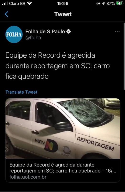 Folha se manifestou contra as agressões – Foto: Folha de São Paulo/Reprodução