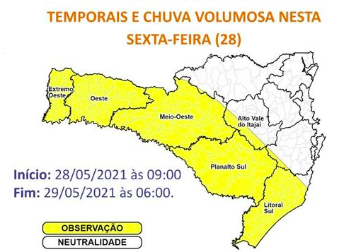 Santa Catarina está em alerta para temporais nesta sexta feira (29) &#8211; Foto: Defesa Civil/Divulgação/ND
