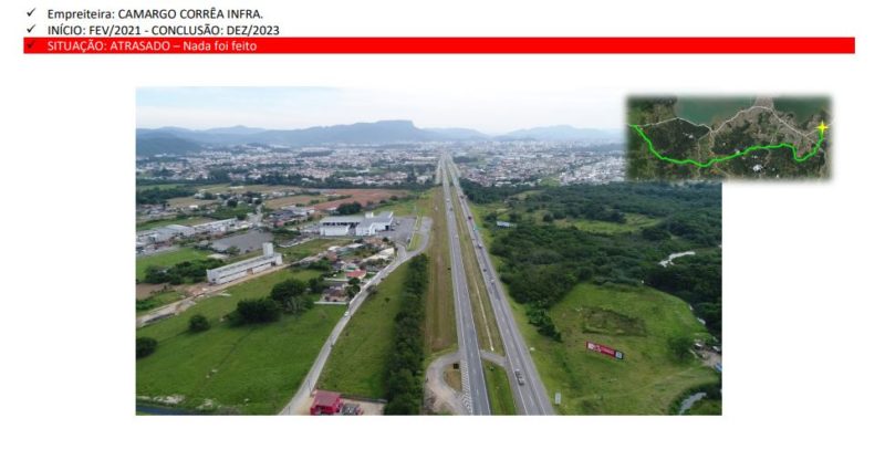 Relatório ilustra o local projetado para ser feito o trevo de acesso e alerta para o fato das obras não terem sido iniciadas – Foto: Divulgação/ND