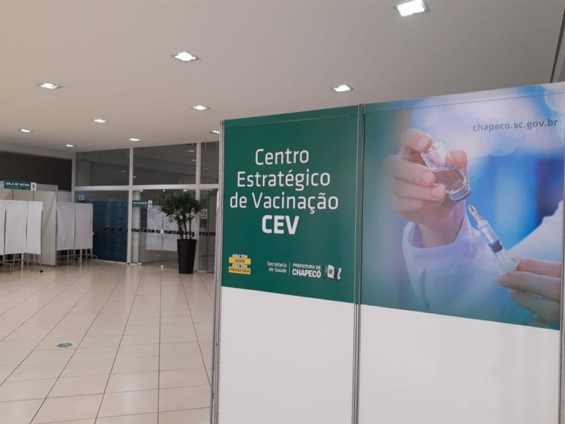 Centro Estrat&eacute;gico de Vacina&ccedil;&atilde;o foi montado no Centro de Cultura e Eventos – Foto: Prefeitura de Chapec&oacute;/Divulga&ccedil;&atilde;o ND
