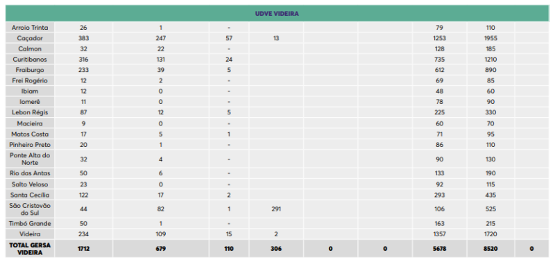 Tabela mostra a quantidade de doses que cada cidade ir&aacute; receber – Foto: Dive/Divulga&ccedil;&atilde;o