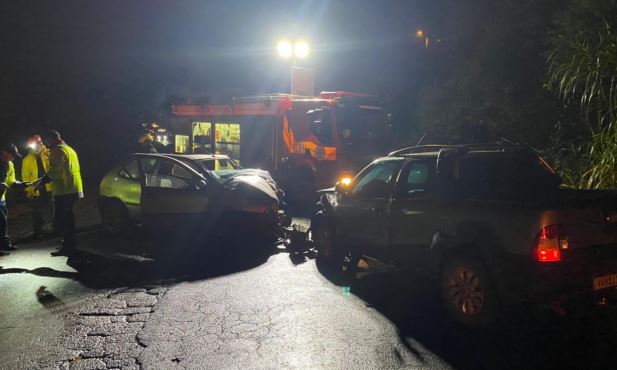 Quatro pessoas morreram neste acidente em batida de frente na SC-155, em Bom Jesus – Foto: Corpo de Bombeiros/Divulga&ccedil;&atilde;o/ND