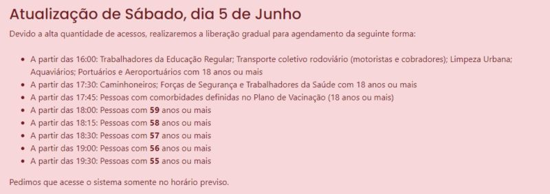 Prefeitura de Joinville fez escalonamento dos horários de vacinação – Foto: Prefeitura de Joinville/Divulgação