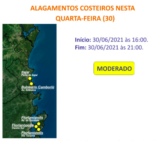 A Defesa Civil alerta para alagamentos costeiros nesta quarta-feira (30) &#8211; Foto: Defesa Civil/Divulgação/ND