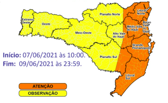 Alerta da Defesa Civil vale até a próxima quarta-feira (9) &#8211; Foto: Defesa Civil/Divulgação/ND
