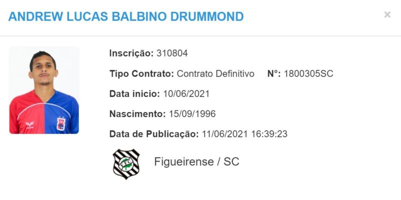 Andrew registrado pelo bid e vestindo camisa do paraná