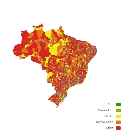 Mapa do IDMS Ambiental brasileiro – Foto: Reprodução/CNM