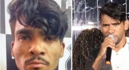 Na montagem, L&aacute;zaro &agrave; esquerda e o cantor Vin&iacute;cius &agrave; direita – Foto: Reprodu&ccedil;&atilde;o/Record TV